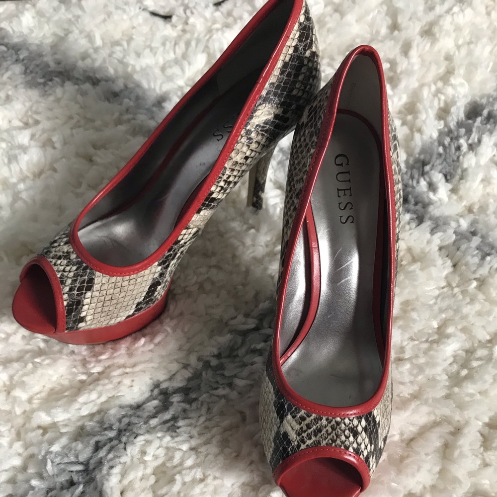 Sexy leopard and burnt orange high heels shoes